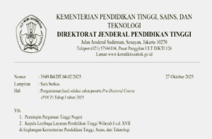 Surat Edaran Pengumuman Hasil Seleksi Calon Peserta Pre-Doctoral Course