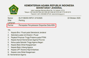 Surat Edaran Percepatan Penyelesaian Disparitas Data ASN Kemenag