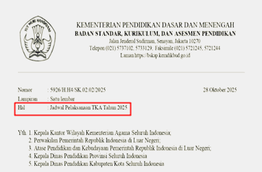 Surat Edaran Perubahan Jadwal TKA Tahun 2025