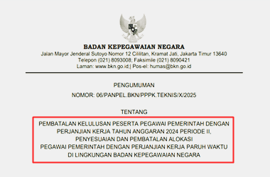 Pengumuman Pembatalan Kelulusan PPPK TA 2024 Periode 2 BKN