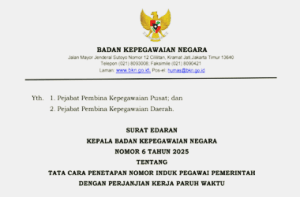 Surat Edaran BKN Nomor 6 Tahun 2025 tentang Tata Cara Penetapan NI PPPK Paruh Waktu