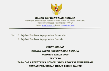 Surat Edaran BKN Nomor 6 Tahun 2025 tentang Tata Cara Penetapan NI PPPK Paruh Waktu