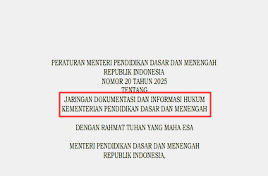 Permendikdasmen Nomor 20 Tahun 2025 tentang Jaringan Dokumentasi dan Informasi Hukum Kemendikdasmen