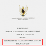 Surat Edaran Mendikdasmen Tentang Kegiatan Murid Selama Natal 2025 dan Tahun Baru 2026