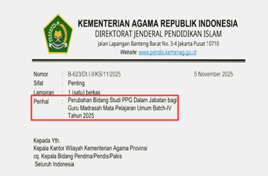 Surat Edaran Perubahan Bidang Studi PPG Daljab Guru Madrasah Mapel Umum Angkatan IV Tahun 2025