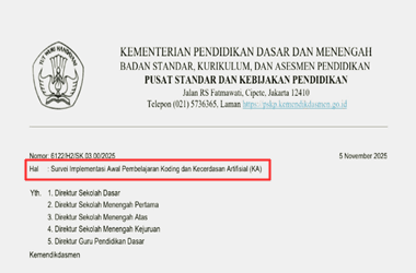 Surat Edaran Survei Implementasi Awal Pembelajaran Koding dan Kecerdasan Artifisial