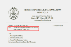 Surat Edaran Pelaksanaan Upacara Bendera Peringatan Hari Pahlawan