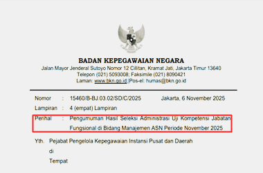 Pengumuman Hasil Seleksi Administrasi Uji Kompetensi Jabatan Fungsional Bidang Manajemen ASN Periode November 2025