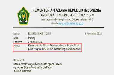 Surat Edaran Linieritas Kualifikasi Akademik dengan Bidang Studi PPG Guru Madrasah 2025