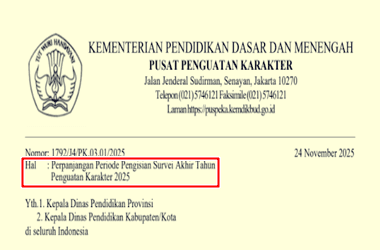 Surat Edaran Perpanjangan Pengisian Survei Penguatan Karakter 2025