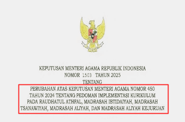 KMA Nomor 1503 Tahun 2025 Tentang Perubahan Pedoman Implementasi Kurikulum pada Madrasah