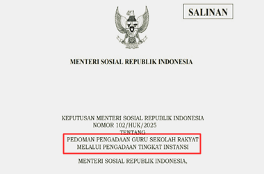 Kepmensos Nomor 102/HUK/2025 tentang Pedoman Pengadaan Guru Sekolah Rakyat