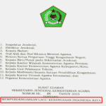 Surat Edaran Sesjen Kemenag Nomor 1 Tahun 2025 tentang Memperdengarkan Lagu Indonesia Raya