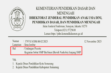 Undangan Kegiatan Sobat SMP BerSinar (Bersih Narkoba) Jenjang SMP 2025