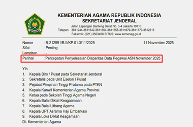 Surat Edaran Percepatan Penyelesaian Disparitas Data Pegawai ASN November 2025