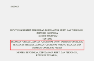 Kepmendikbudristek Nomor 234 Tahun 2024 tentang Pedoman Formasi JF Guru, JF Pengawas Sekolah, JF Pamong Belajar, dan JF Penilik