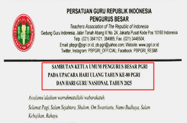 Naskah Sambutan Ketua PB PGRI pada HUT PGRI ke-80 dan HGN 2025