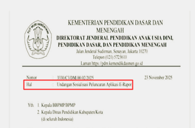 Surat Undangan Sosialisasi Peluncuran Aplikasi E-Rapor SD Semester Ganjil TA 2025/2026