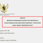 Pidato Mendikdasmen pada Peringatan Hari Guru Nasional Tahun 2025