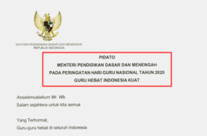 Pidato Mendikdasmen pada Peringatan Hari Guru Nasional Tahun 2025