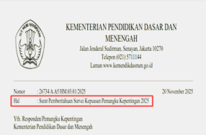 Surat Pemberitahuan Survei Kepuasan Pemangku Kepentingan Tahun 2025 Kemendikdasmen