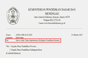 Surat Edaran Survei Akhir Tahun Implementasi Kebijakan Pendidikan Karakter