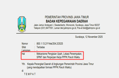 Surat Edaran Mekanisme Pengisian Besaran Upah dan Penempatan PPPK Paruh Waktu