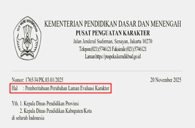 Surat Edaran Pemberitahuan Perubahan Laman Evaluasi Karakter