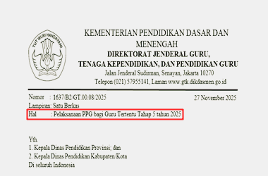 Surat Edaran Pelaksanaan PPG bagi Guru Tertentu Tahap 5 Tahun 2025