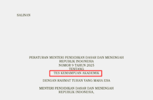 Permendikdasmen Nomor 9 Tahun 2025 tentang TKA