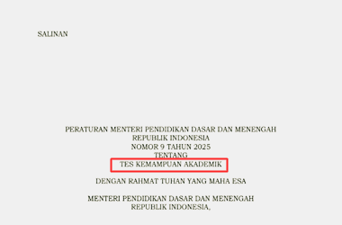 Permendikdasmen Nomor 9 Tahun 2025 tentang TKA