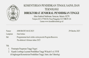 Pengumuman Hasil Seleksi Calon Peserta Program Beasiswa Pra-doktoral Afirmasi 2025