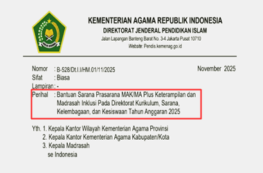 Surat Edaran Bantuan Sarpras MAK/MA Plus Keterampilan dan Madrasah Inklusi 2025
