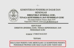 Pengumuman Kelulusan Peserta yang Mengulang UKPPPG Bagi Calon Guru Tahun 2025