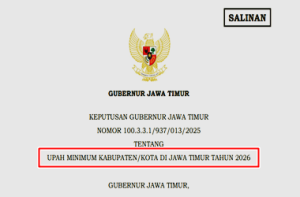 SK Gubernur Jawa Timur Nomor 100.3.3.1/937/013/2025 tentang UMK Jawa Timur Tahun 2026
