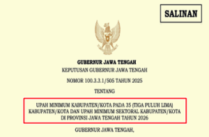 SK Gubernur Jawa Tengah Nomor 100.3.3.1/505 Tahun 2025 tentang UMK Jawa Tengah Tahun 2026