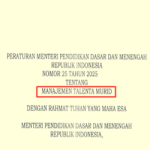 Permendikdasmen Nomor 25 Tahun 2025 tentang Manajemen Talenta Murid