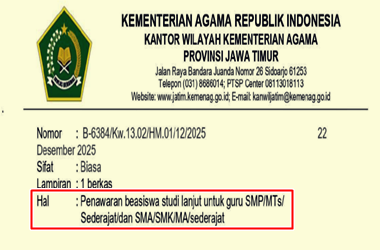 Surat Edaran Penawaran Beasiswa Studi Lanjut untuk Guru MTs dan MA