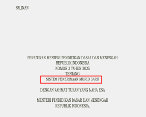 Permendikdasmen Nomor 3 Tahun 2025 tentang SPMB