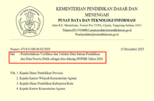 Surat Edaran Pemberitahuan Verval Data Dukung SNPMB 2026