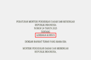 Permendikdasmen Nomor 24 Tahun 2025 tentang Lembaga Kursus
