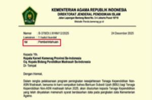 Surat Edaran Pemberitahuan BSU Tenaga Kependidikan Madrasah Non ASN Tahun 2025