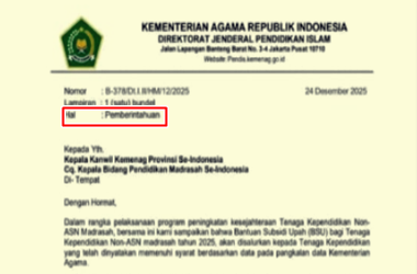 Surat Edaran Pemberitahuan BSU Tenaga Kependidikan Madrasah Non ASN Tahun 2025