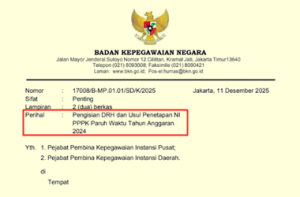 Surat Edaran Pengisian DRH dan Usul Penetapan NI PPPK Paruh Waktu TA 2024