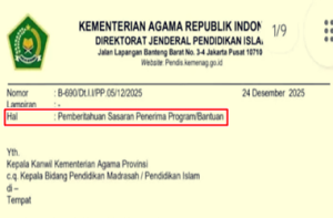 Surat Edaran Pemberitahuan Sasaran Penerima Bantuan Kemenag 2025