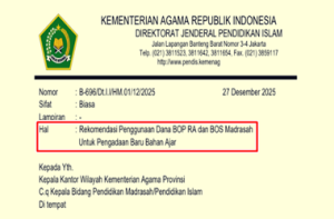 Surat Edaran Rekomendasi Penggunaan Dana BOP RA dan BOS Madrasah Untuk Pengadaan Baru Bahan Ajar