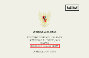 Keputusan Gubernur Jawa Timur Nomor 100.3.3.1/797/013/2025 tentang Hari Kerja dan Jam Kerja Tahun 2026