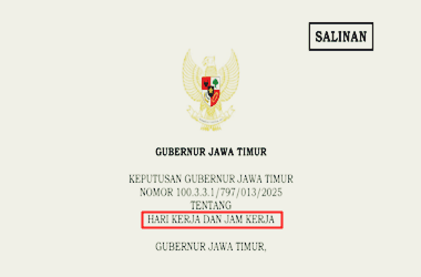 Keputusan Gubernur Jawa Timur Nomor 100.3.3.1/797/013/2025 tentang Hari Kerja dan Jam Kerja Tahun 2026