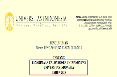 Pengumuman Penerimaan Calon Dosen Tetap Non PNS UI Tahun 2025