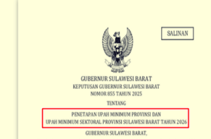 SK Gubernur Sulawesi Barat tentang UMP dan UMSP Sulawesi Barat Tahun 2026